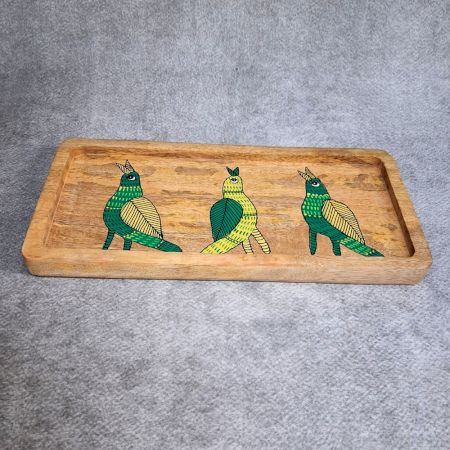 Handcrafted Mango Wood Birds Hand Painted Serving Tray